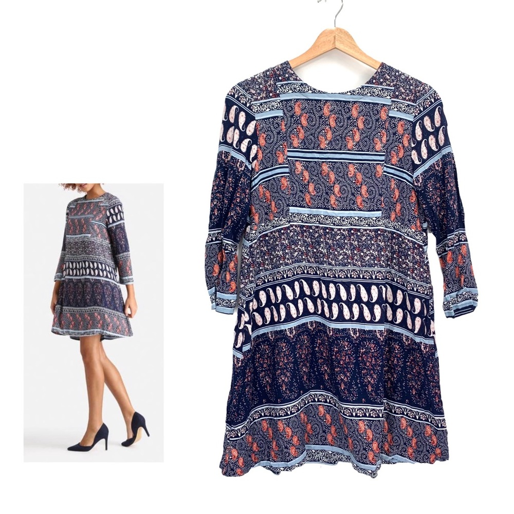 JDY JACQUELINE DE YONG Rita Paisley Print 3/4 Sleeve Mini Dress Size Medium